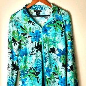 Morgan Cole M Turquoise Lime Zip Front Stretch Top